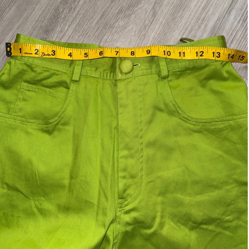 Vintage Bouillabaisse Deborah Lime Green High Waist Cotton Straight Leg Pants 12 - Picture 7 of 10